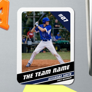 Baseball Player Customisable White Blue Magnet
