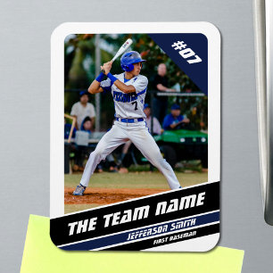 Baseball Player Customisable White Blue Magnet