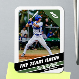 Baseball Player Customisable White Green Magnet