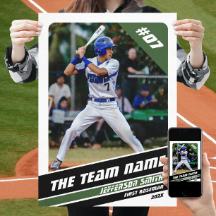 Baseball Player Customizable Gift in White Green Poster