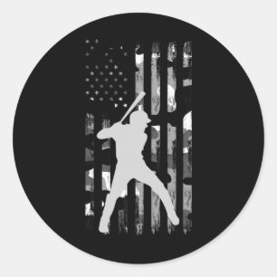 Baseball Player Gifts Teens Boys Men American Flag Classic Round Sticker
