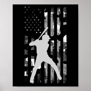 Baseball Player Gifts Teens Boys Men American Flag Poster