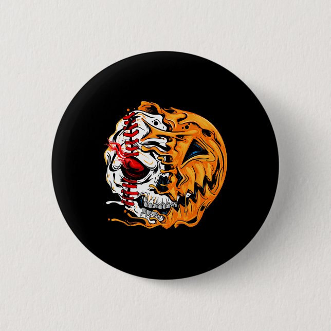 Baseball Player Halloween Pumpkin Skeleton  6 Cm Round Badge (Front)