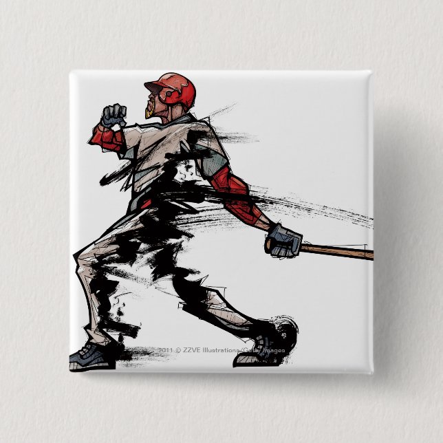 Baseball player holding bat, side view 15 cm square badge (Front)