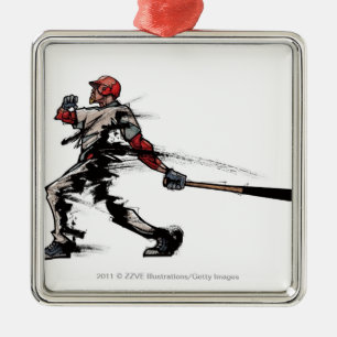 Baseball player holding bat, side view metal tree decoration