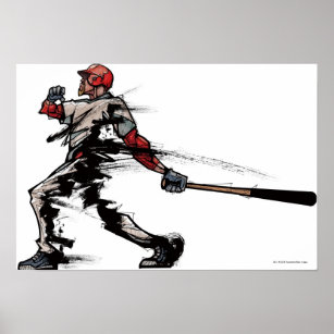 Baseball player holding bat, side view poster
