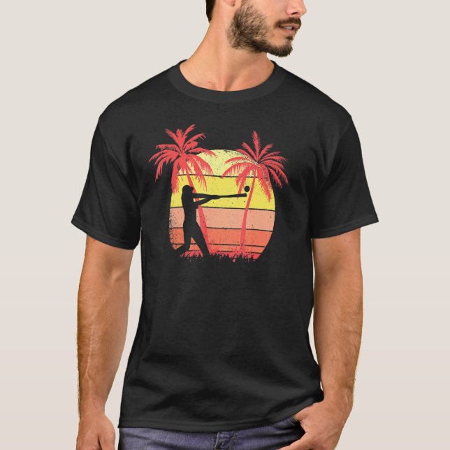 Baseball Player Homerun Hit Summer Sunset 80s Palm T-Shirt (Front)