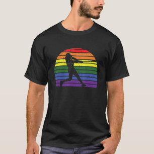 Baseball Player Lgbt Q Retro Gay Pride Flag Sport T-Shirt