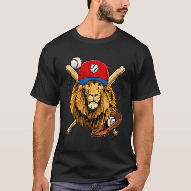 Baseball Player Lion  Pitcher Catcher Baseball Coa T-Shirt (Front)
