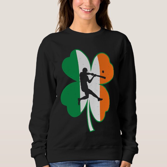 Baseball Player Lucky Shamrock Ireland Flag St Pat Sweatshirt (Front)