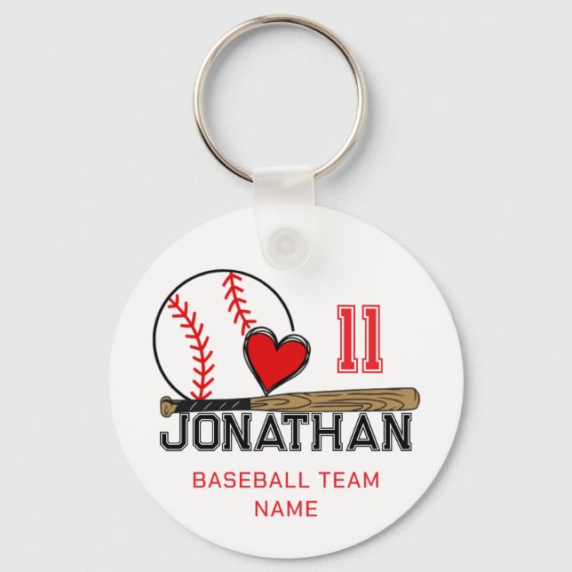 Baseball player name number and team name custom  key ring (Front)