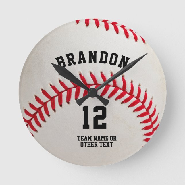 Baseball Player Name Number Personalised Round Clock (Front)