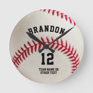 Baseball Player Name Number Personalised Round Clock