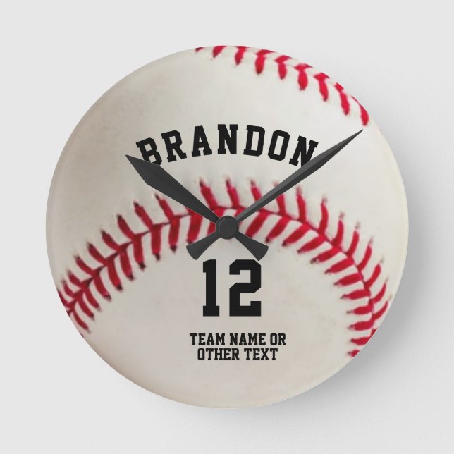 Baseball Player Name Number Personalised Round Clock (Front)