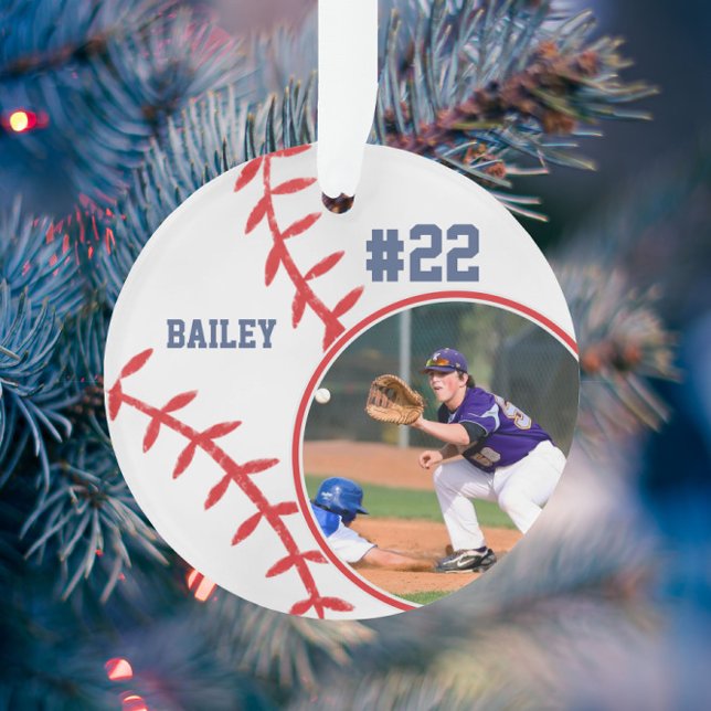 Baseball Player Name Number Photo Keepsake Ornament (Creator Uploaded)