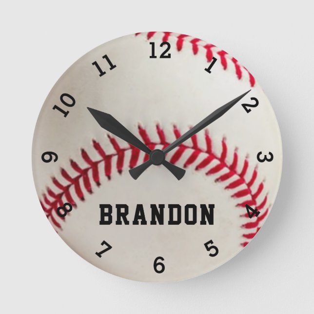 Baseball Player Name Personalised  Round Clock (Front)