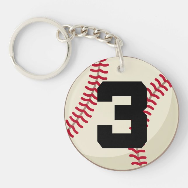 Baseball Player Number 3 Sports Ball Gift Key Ring (Front)
