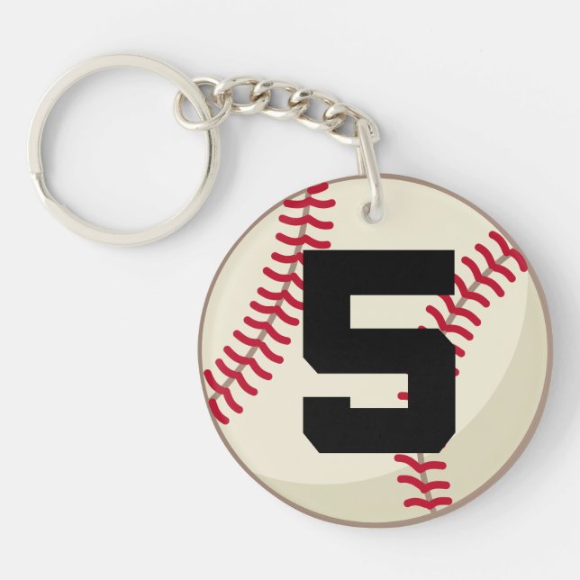 Baseball Player Number 5 Sports Ball Gift Key Ring (Front)