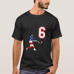 Baseball player number 6 with American USA flag Ta T-Shirt