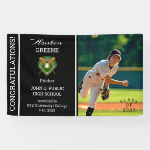 Baseball Player Photo Black Graduation  Banner