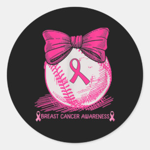 Baseball Player Pink Ribbon Breast Cancer Awarenes Classic Round Sticker