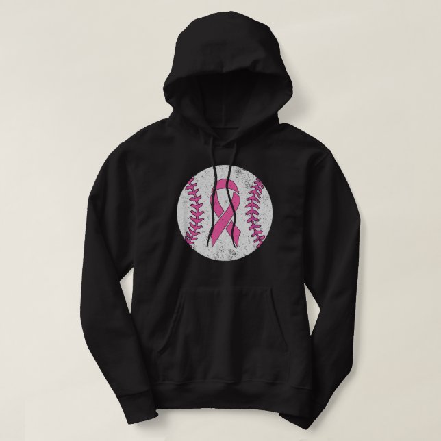 Baseball Player Pink Ribbon Breast Cancer Awarenes Hoodie (Design Front)