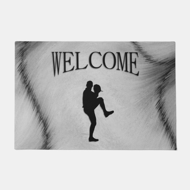 Baseball Player Pitcher Windup Doormat (Front)