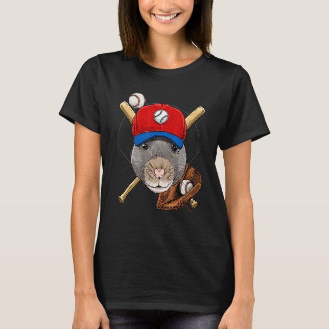Baseball Player Rat Mouse Pitcher Catcher Baseball T-Shirt (Front)