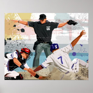 Baseball player safe at home plate poster