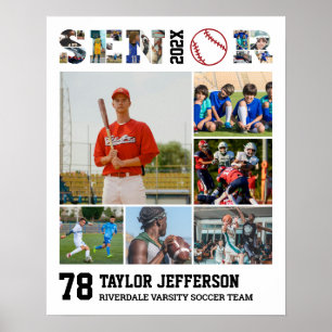 Baseball Player Senior Night Sports Photo Collage Poster