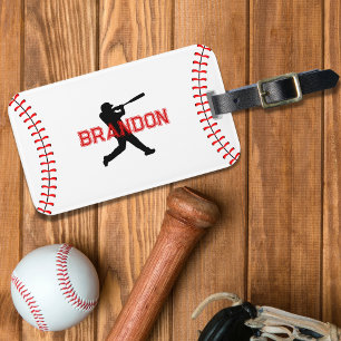 Baseball Player Silhouette With Name Sports Bag Luggage Tag