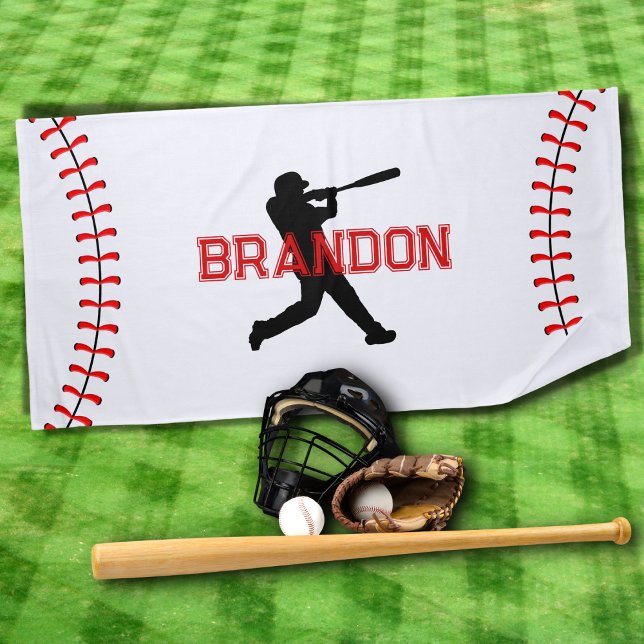 Baseball Player Silhouette With Name White Sports  Beach Towel (Creator Uploaded)