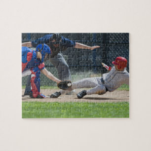 Baseball player sliding into home plate jigsaw puzzle