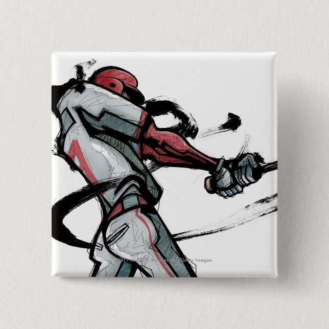 Baseball player swinging bat, side view 15 cm square badge (Front)