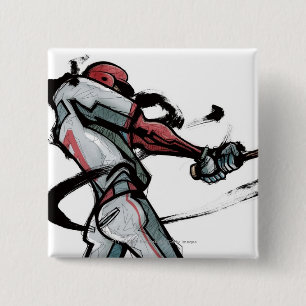 Baseball player swinging bat, side view 15 cm square badge