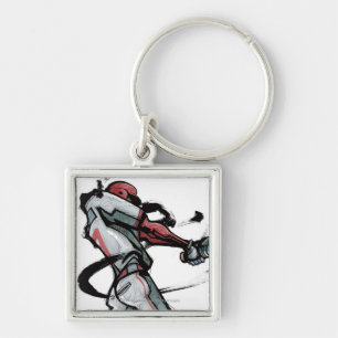 Baseball player swinging bat, side view key ring