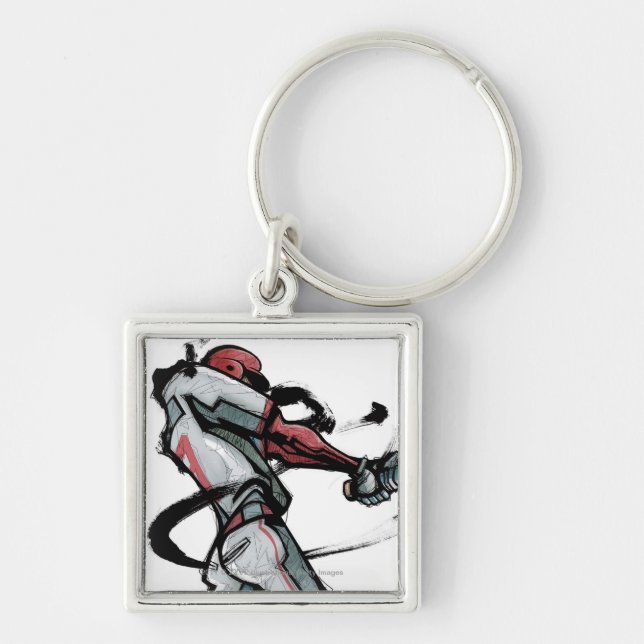 Baseball player swinging bat, side view key ring (Front)