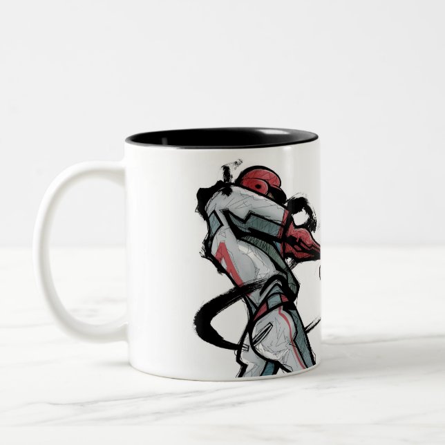 Baseball player swinging bat, side view Two-Tone coffee mug (Left)