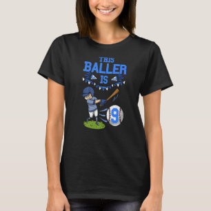 Baseball Player This Baller Is 9 Baseball Birthday T-Shirt