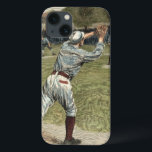 Baseball Player Thrown Out at Second Base iPhone 13 Case<br><div class="desc">This painting belongs in Ken Burns' baseball documentary! A player is thrown out at second as he hustles to reach the base. The perfect gift for the seamhead in your life!</div>