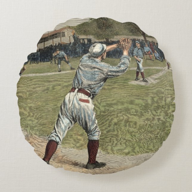 Baseball Player Thrown Out at Second Base Round Cushion (Front)