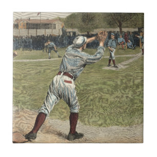 Baseball Player Thrown Out at Second Base Tile