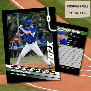 Baseball Player Trading Card Custom Green Gift 