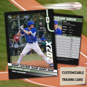 Baseball Player Trading Card Custom Green Gift 