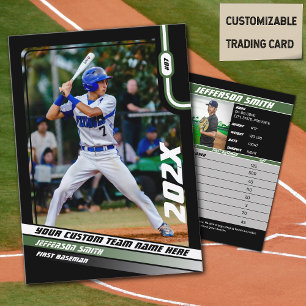 Baseball Player Trading Card Custom Green Gift 