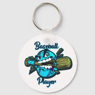Baseball player trucker hat key ring