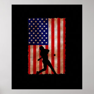 Baseball Player US Flag Patriotic Softball USA Poster