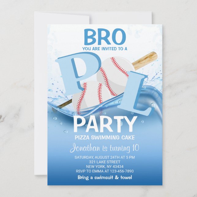 Baseball Pool Party 10th Birthday Invitation (Front)