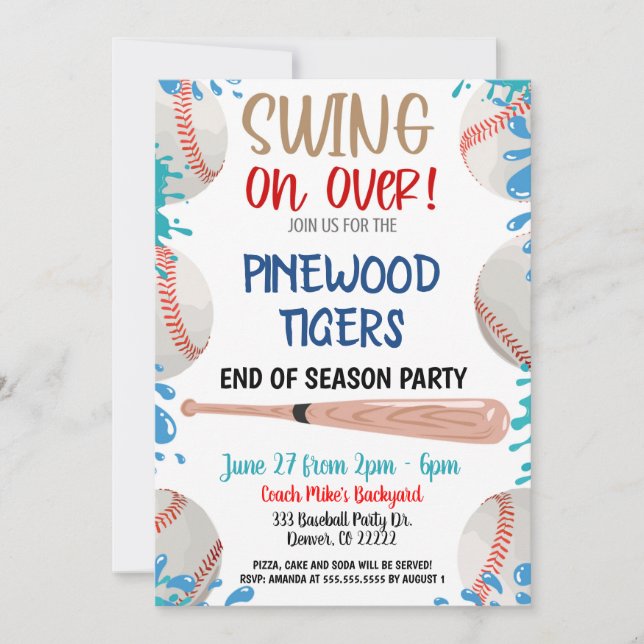 Baseball Pool Party Invitation (Front)