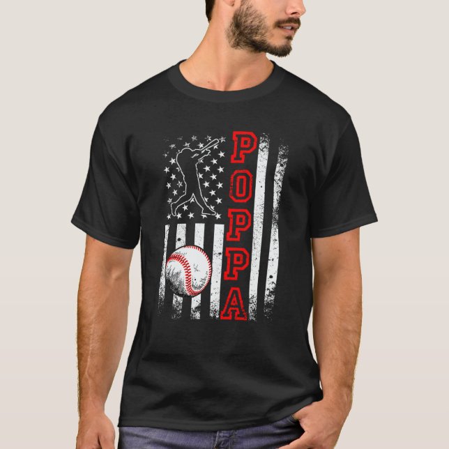 Baseball Poppa American Flag  Vintage Baseball T-Shirt (Front)